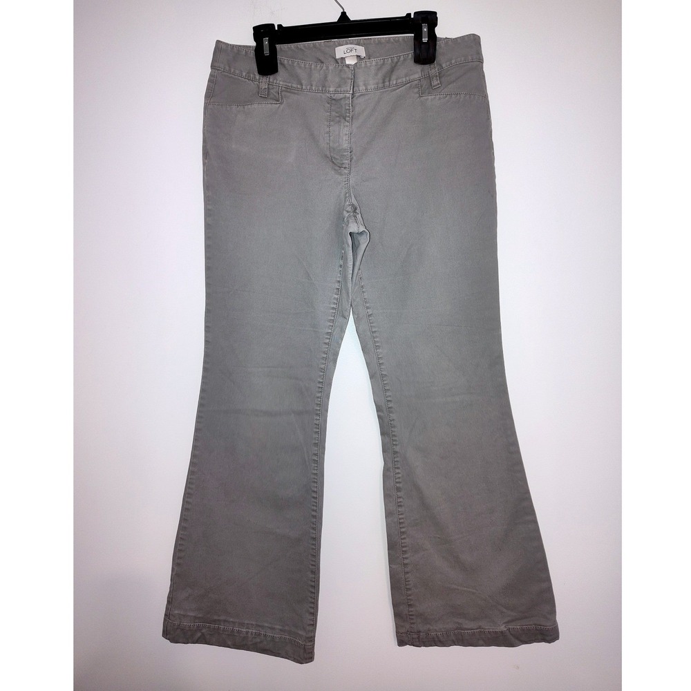 Ann Taylor LOFT Julie Grey Wide Leg Cotton Stretch Trousers Pants Womens 12